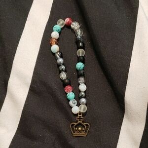 Multicolor Beaded Bracelet with Crown Charm